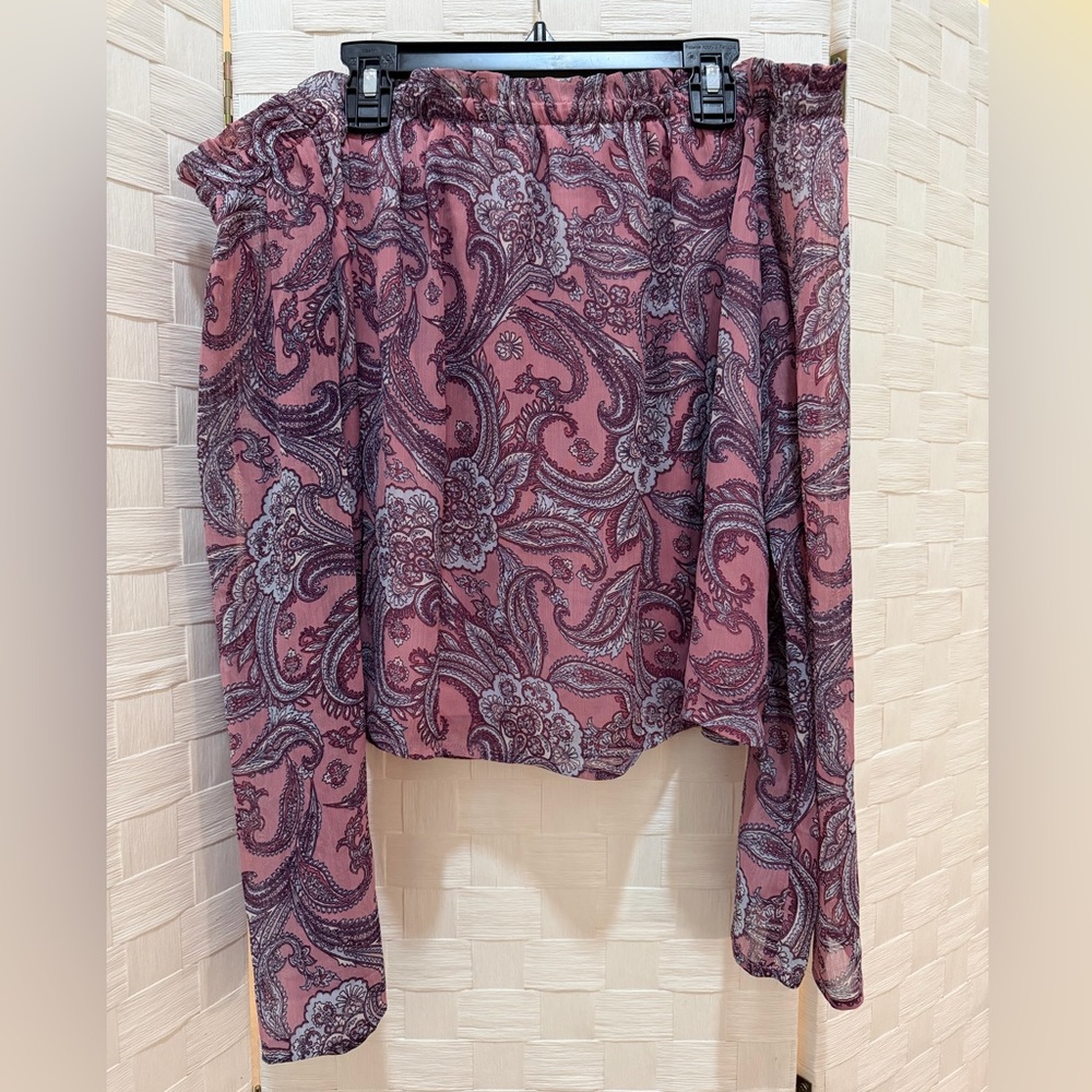 NWT Pink Paisley Off Shoulder Long Sleeve Blouse Boho Y2K